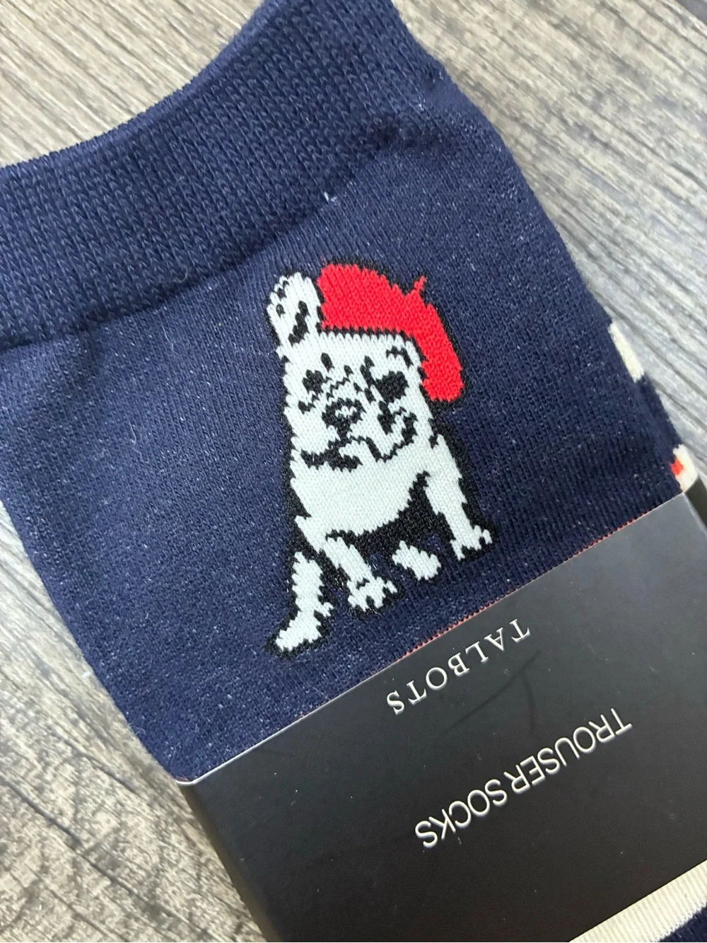 Talbots Frenchie Trouser Socks Navy/red Striped French Bull Dog OS NEW